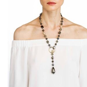 Alexis Bittar Crystal encrusted Baroque pearl lariat necklace